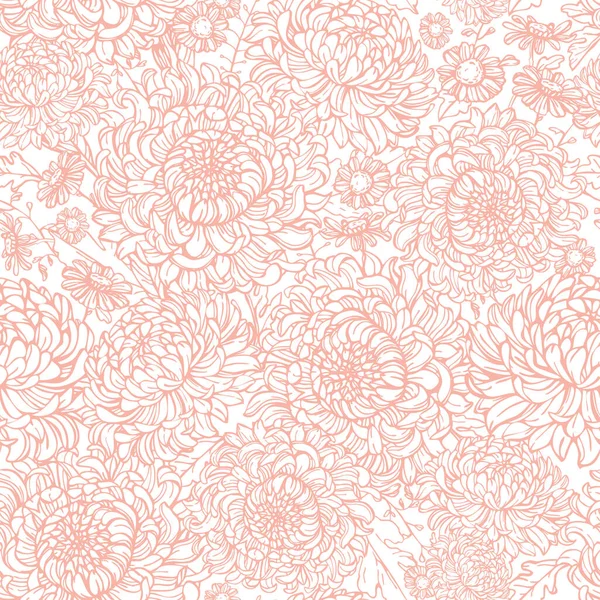 Růžové Chryzantémy Květiny Vzor Monochromatické Bezešvé Pozadí — Stockový vektor