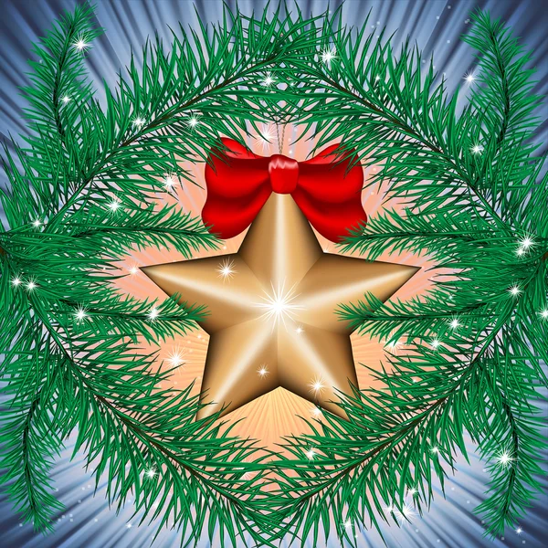 Árbol de Navidad con juguete The Gold Star — Vector de stock