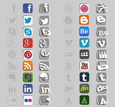 Eighteen social icons in three styles