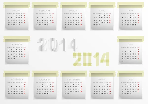 Kalender für 2014 — Stockvektor