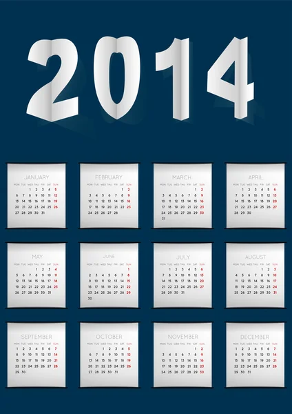 Calendário azul escuro para 2014 — Vetor de Stock
