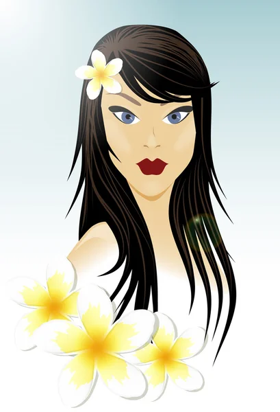 Oriental girl and white flowers — Stock Vector