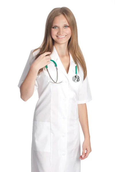 Lachende arts op witte achtergrond — Stockfoto