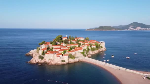 Beautiful island on the southern European coast from drone — Stockvideo