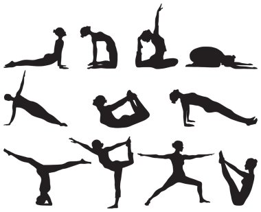 beyaz zemin üzerinde yoga pozisyonları Silhouettes