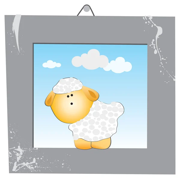 La oveja blanca en el marco de imagen gris — Vector de stock