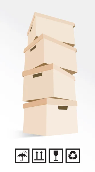 Cardboard boxes on white background plus signs — Stock Vector