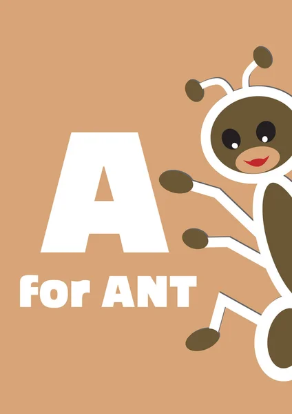 A для муравья, животный алфавит для детей — стоковый вектор