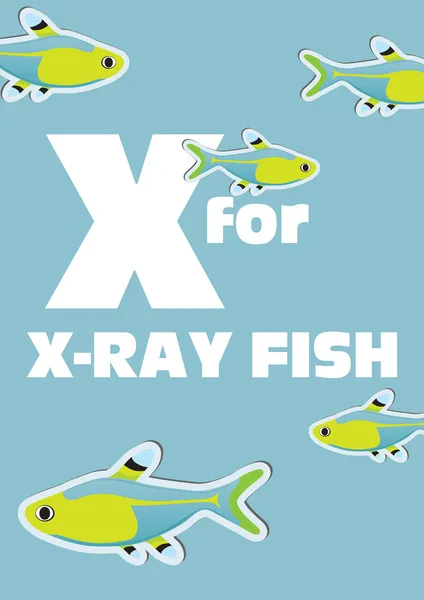 X 線魚、動物のアルファベット、子供のための x — ストックベクタ