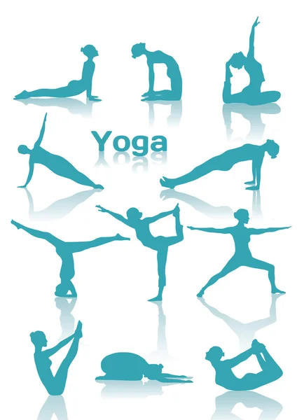 Yoga positions green silhouettes — Stock Vector