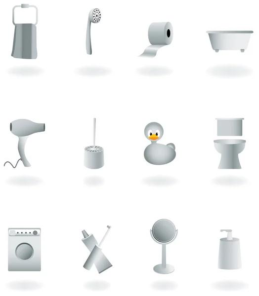 Bathroom equipment set of gray icons, vector — Stock Vector