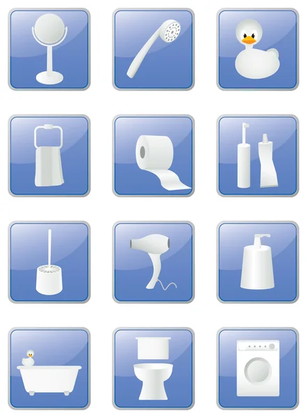 Bathroom equipment icons set, blue buttons — Stock Vector