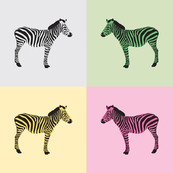 Zebra w kolor czarny, biały, zielony, żółty i różowy - wektor — Wektor stockowy