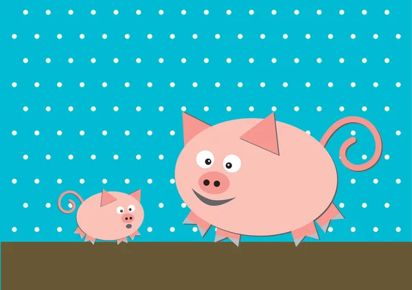 Dwie zabawne świń na turkus tło — Wektor stockowy