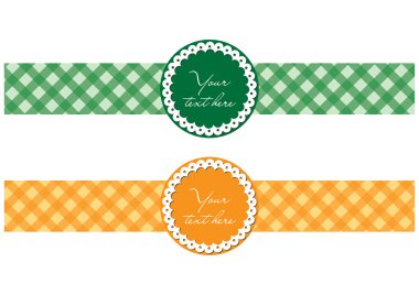 Yeşil ve turuncu renkte iki retro/modern etiketi