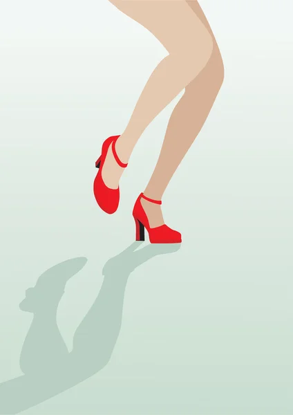 Kobiece nogi w czerwone buty taneczne na zielone tło; v — Wektor stockowy