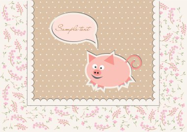 komik domuz ile çiçek arka; pembe, vektör
