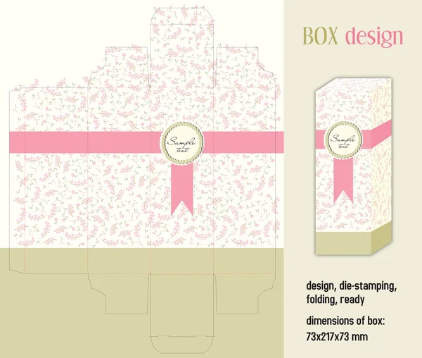 Diseño de la caja romántico, troquelado, plegable, listo, dimensiones 73 — Vector de stock