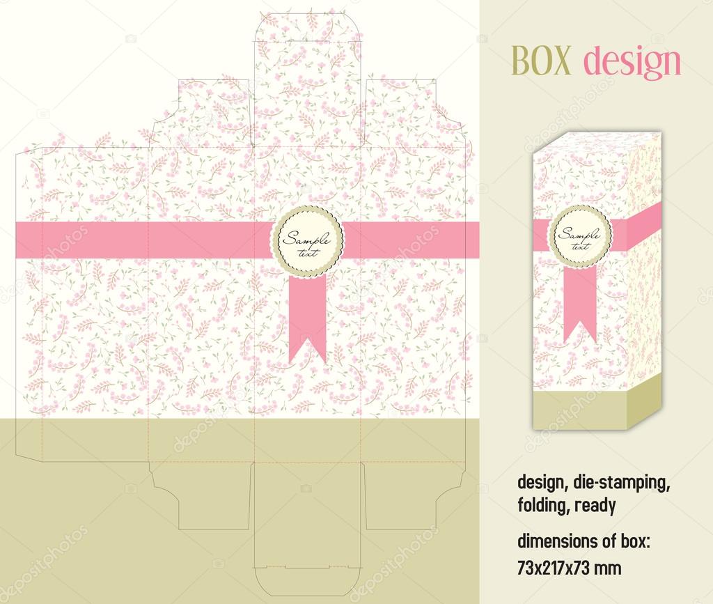Box design romantic, die-stamping, folding, ready, dimensions 73