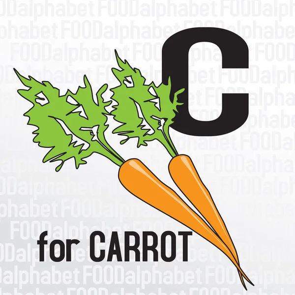 C 的胡萝卜，食物字母表 — 图库矢量图片