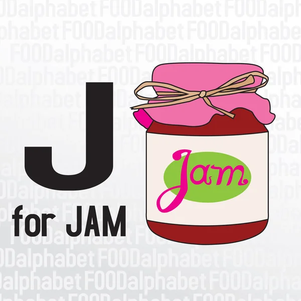 J for jam, the food alphabet — Stock Vector