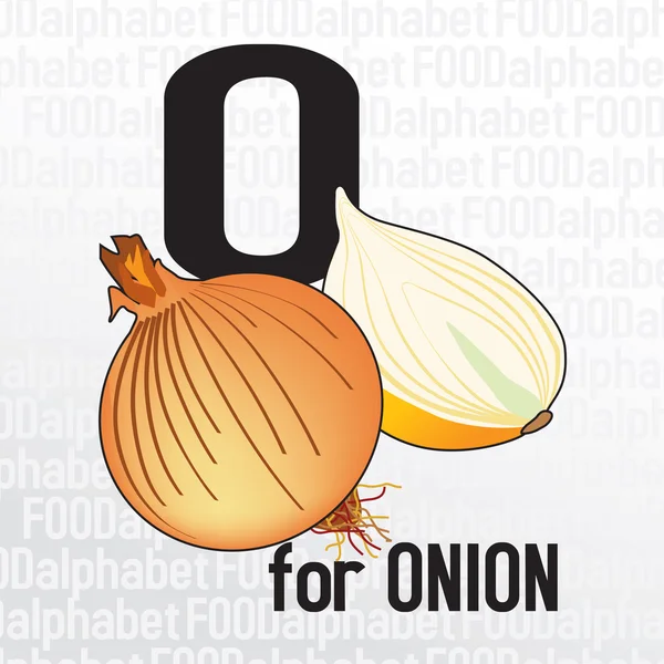 O pour l'oignon, l'alphabet alimentaire — Image vectorielle