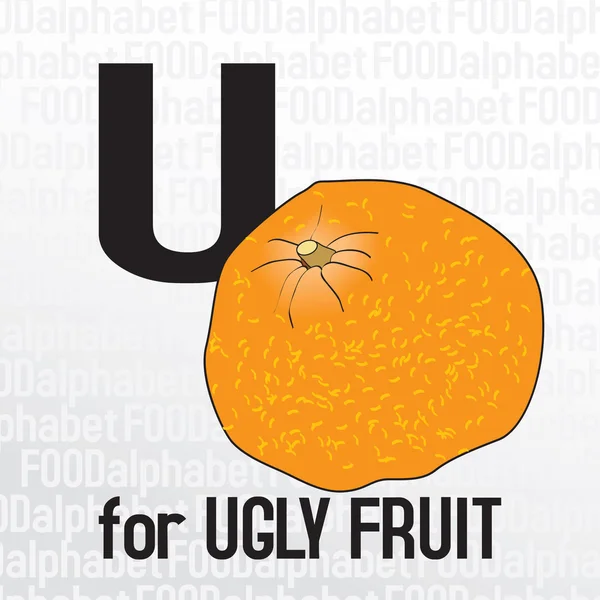 U de fruta fea, el alfabeto de la comida — Archivo Imágenes Vectoriales