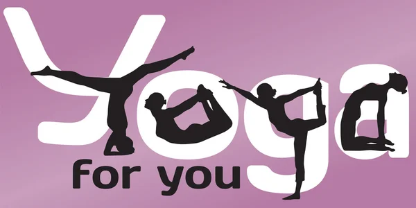 Логотип йоги с силуэтами позиций и букв — стоковый вектор