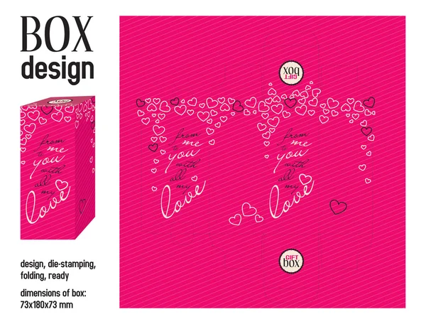 Box design love, die-stamping, folding, ready, dimensions 73x180 — Stock Vector