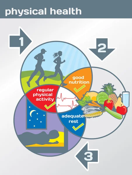 Diagramme de santé physique : activité physique, bonne nutrition, adéq — Image vectorielle