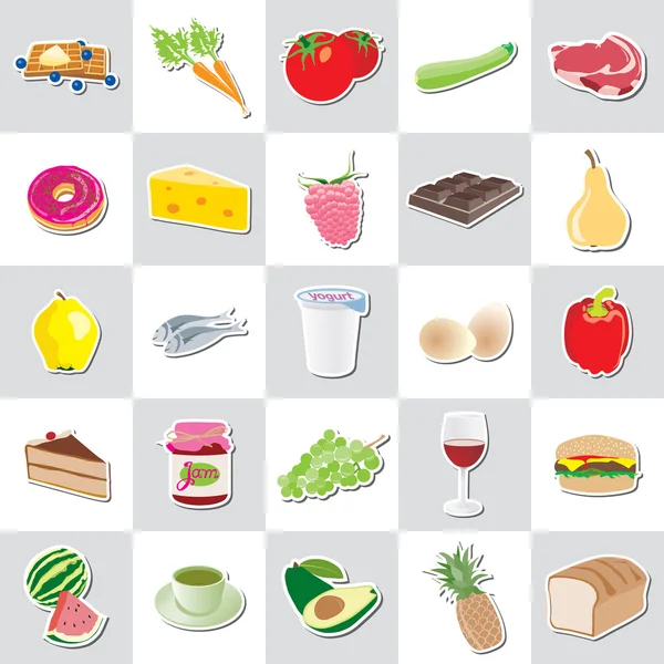 Food icon stickers, various kind, vector — Stock Vector