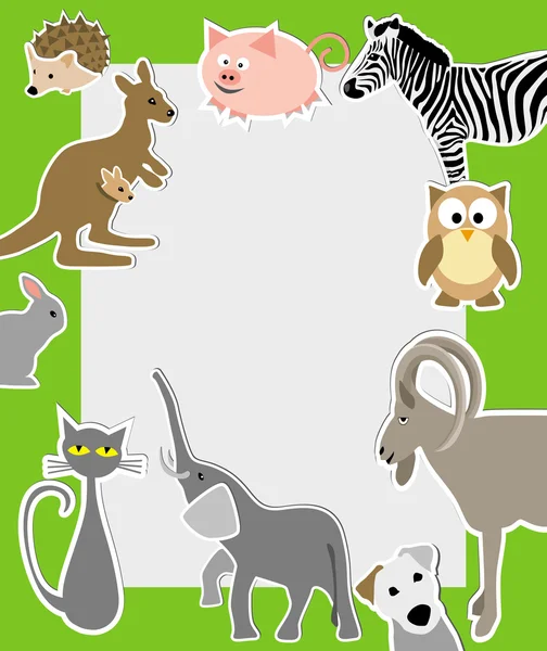 Animales de dibujos animados: búho, elefante, cerdo, cebra, conejo, gato ka — Vector de stock