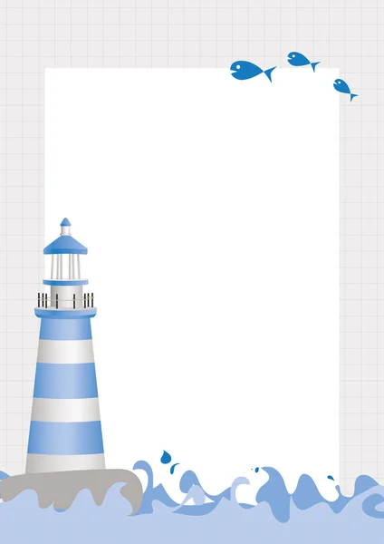 Mallen bakgrund med fyr, hav och fisk motiv — Stock vektor