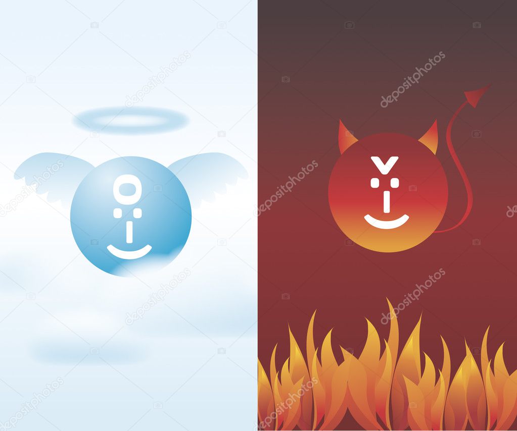 Angel and Devil, good and bad, vector