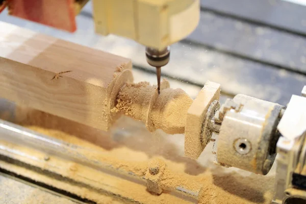 Workpiece Processing Cnc Wood Turning Lathe Machine Selective Focus — Stock Photo, Image