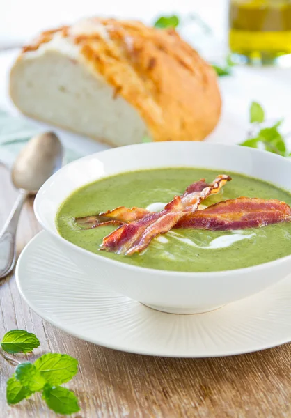 Green pea and celery soup — Stock Image Green pea and celery soup Royalty Free Stock Images