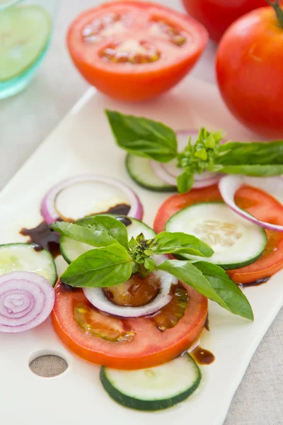 Tomaat en basilicumsalade — Stockfoto