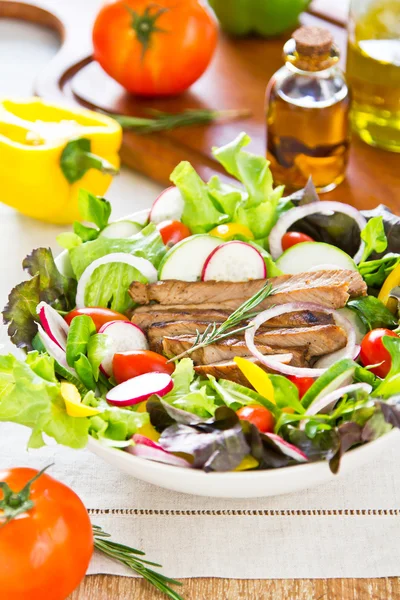 Carne grelhada com salada de legumes — Fotografia de Stock