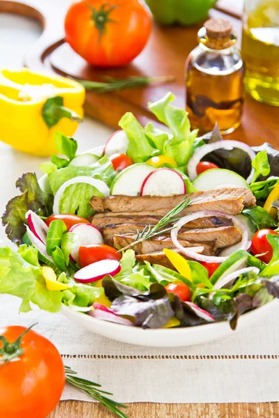 Carne a la parrilla con ensalada de verduras —  Fotos de Stock