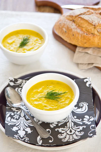 Pumpkin soup in a bowl — Stock Photo, Image