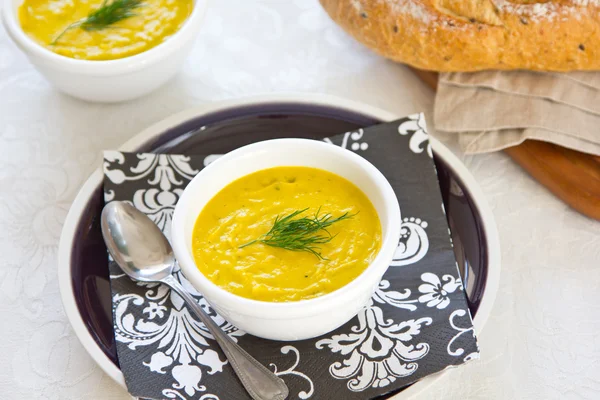 Pumpkin soup in a bowl — Stock Photo, Image