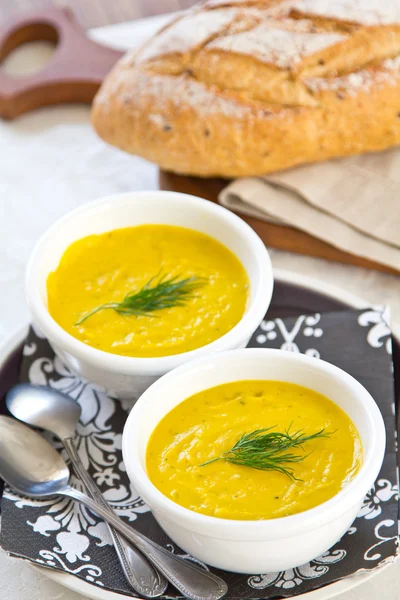 Pumpkin soup in a bowl — Stock Photo, Image