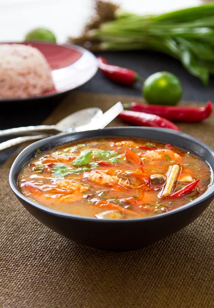 Sour and Spicy soup with Prawn — Stock Image Sour and Spicy soup with Prawn Stock Photo