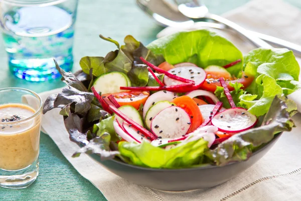 Vegetables salad with radish and black sesame — Stock Photo, Image