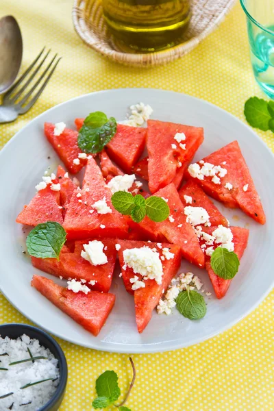 Watermelon with Feta cheese salad — Stock Photo, Image