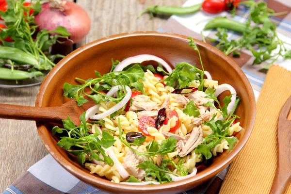 Fusilli with Tuna and olive salad — Stock Photo, Image