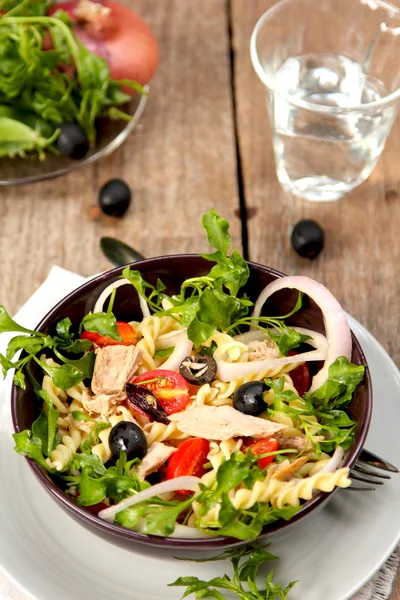 Fusilli with Tuna and olive salad — Stock Photo, Image