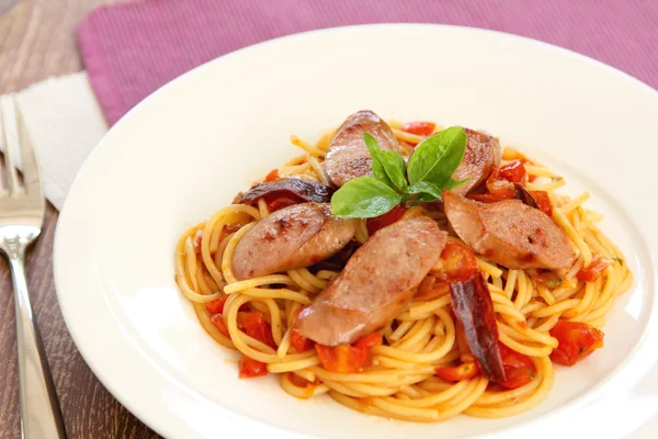 Pasta with sausage — Stock Photo, Image