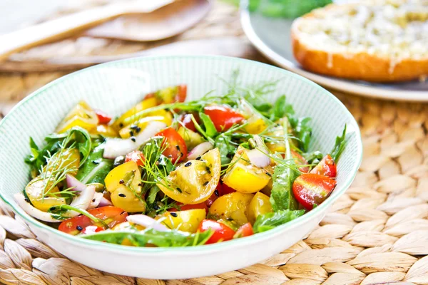 Tomato salad with Grilled cheese — Stock Photo, Image