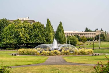 Olympia, WA, ABD - 13 Ağustos 2021: Olympia Eyalet Meclisi 'nin büyük dış sahası